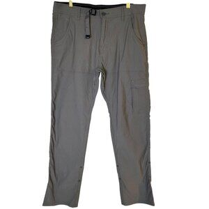 prAna Mens O/S Stretch Zion Pant II‎ Relaxed Fit Gray Cargo Hiking Snap Pants